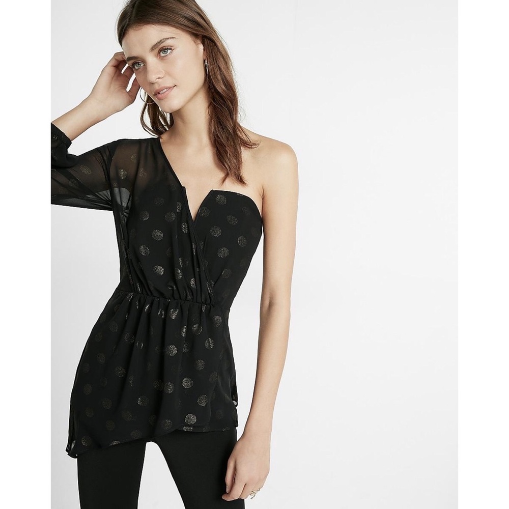 Express One Shoulder V-Wire Notch Neck Blouse
